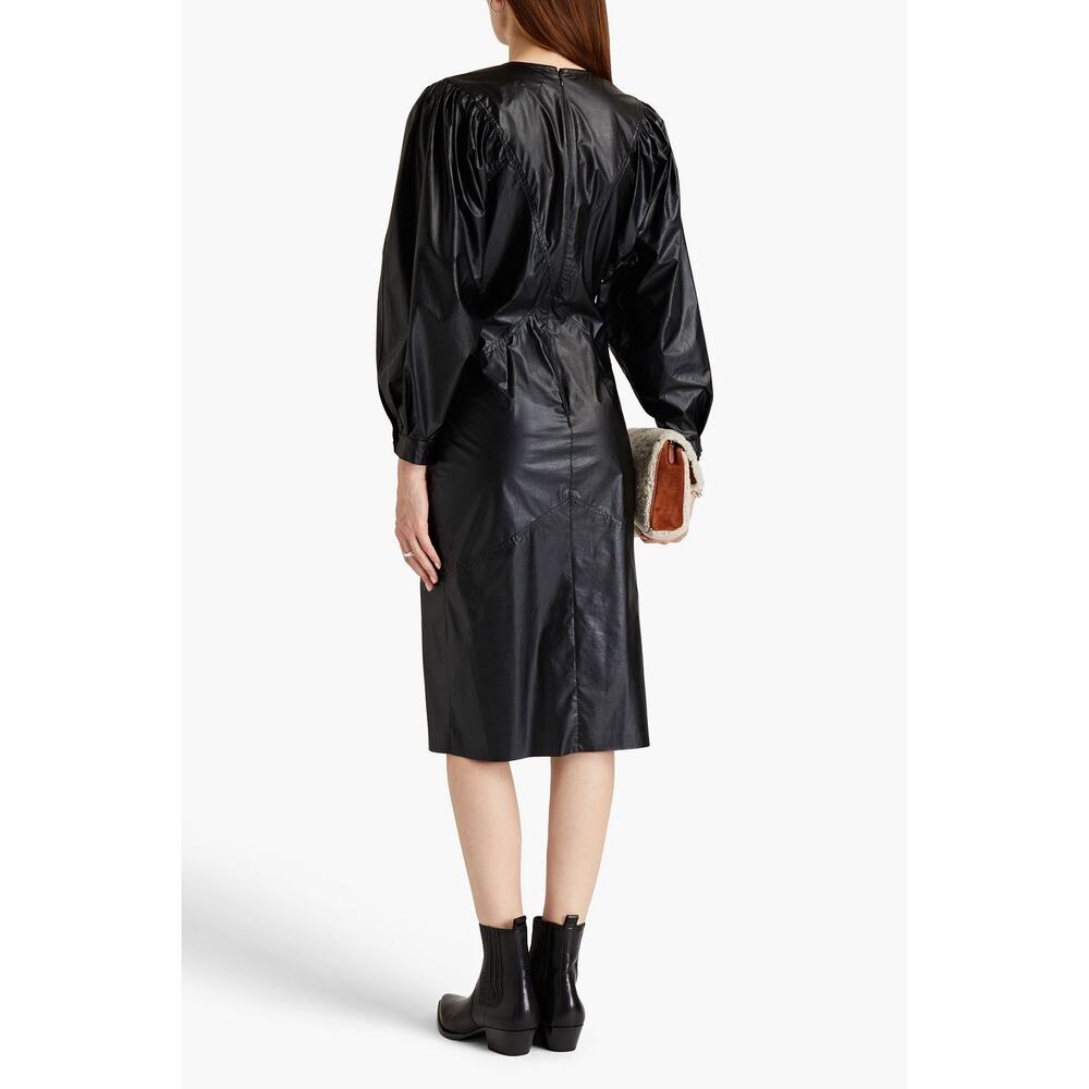Isabel Marant Drea Black Faux Leather Long Sleeve Midi Dress Size 4 - Picture 2 of 16